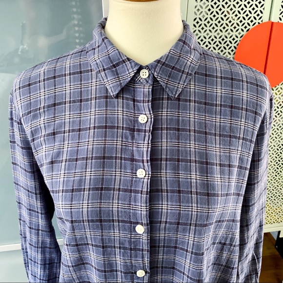 THE GREAT. The Ruffle Oxford Shirt - Library Plaid - Picture 3 of 15